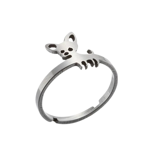 Bijoux Chihuahua : bague ajustable en argent, style alliance, motif chihuahua en relief, parfait pour les amoureux des petits chiens - vue de dessous