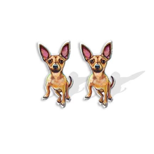 Bijoux Chihuahua : boucles d’oreilles avec des motifs chihuahua en relief, parfait pour les amoureux des petits chiens - couleur marron