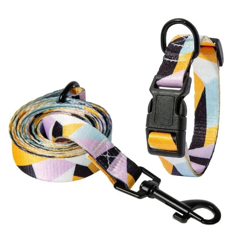 Collier pour Chihuahua en tissu motifs colorรฉs et une laisse. Tendance, pour offrir confort et sรฉcuritรฉ ร votre petit chien ou chat