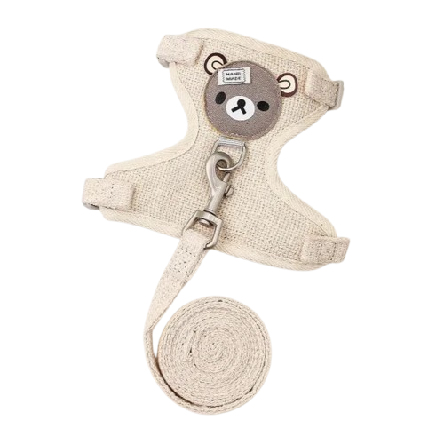 Collier pour Chihuahua avec harnais et laisse beige motifs nounours. Elรฉgant, pour offrir confort et sรฉcuritรฉ ร votre petit chien ou chat