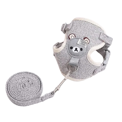 Collier pour Chihuahua avec harnais et laisse gris motifs nounours. Elรฉgant, pour offrir confort et sรฉcuritรฉ ร votre petit chien ou chat