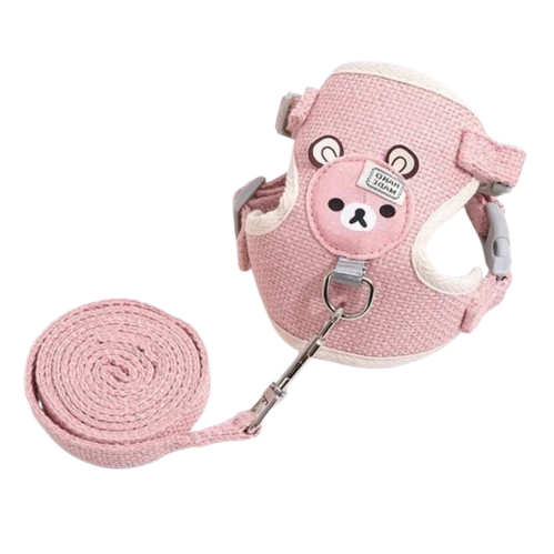 Collier pour Chihuahua avec harnais et laisse rose motifs nounours. Elรฉgant, pour offrir confort et sรฉcuritรฉ ร votre petit chien ou chat