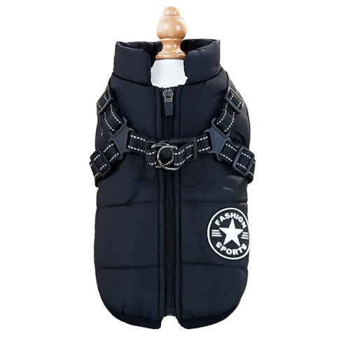 Manteau pour Chihuahua : Doudoune noire avec harnais intégré pour Chihuahua – Pratique, idéale pour votre petit chien ou chat