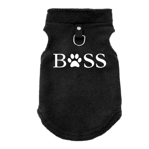 Gilet polaire noir pour Chihuahua avec motif BOSS brodé en blanc – vêtement qui convient à d'autres petits chiens ou chats