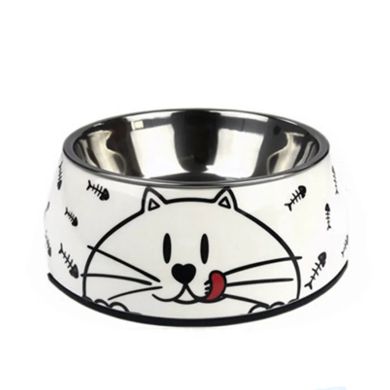 Hundenapf: Weißer Edelstahl mit Katzenmotiven