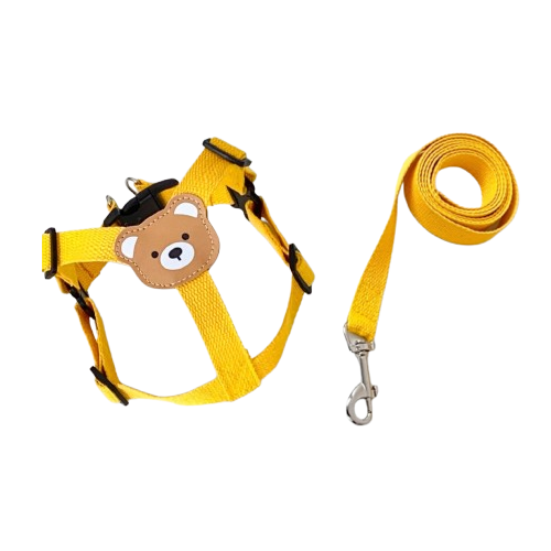 Harnais pour chiens fin jaune avec nounours sur le dos. Vendu avec sa Laisse assortie. Confortable, convient aux petits chiens, chihuahuas, ou aux chats. Vendu dans la boutique ยซย Mon Petit Chihuahuaย ยป