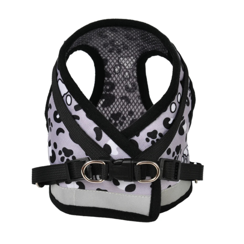 Harnais gris résistant avec motifs léopard pour chiens. Confortable, convient aux petits chiens, chihuahuas, ou aux chats.
