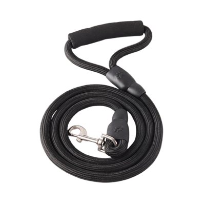 Laisse noire renforcรฉe en nylon pour petit chien avec poignรฉe ergonomique. Convient aux petits chiens, chihuahuas, ou aux chats.