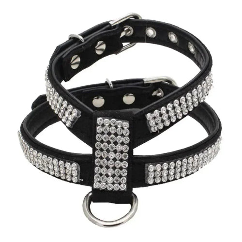 Harnais brillant noir avec strass pour chiens. Confortable, convient aux petits chiens, chihuahuas, ou aux chats. Vendu dans la boutique ยซย Mon Petit Chihuahuaย ยป