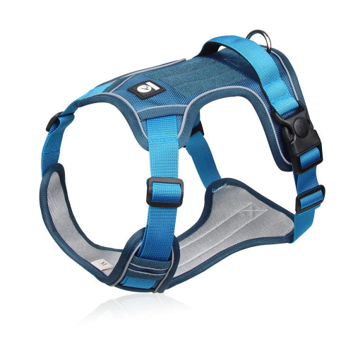 Harnais pour chiens résistant bleu. Confortable, convient aux petits chiens, chihuahuas, ou aux chats. Vendu dans la boutique « Mon Petit Chihuahua »