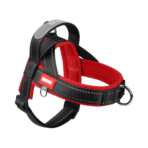 Harnais rรฉsistant noir et rouge pour chiens. Confortable, convient aux petits chiens, chihuahuas, ou aux chats. Vendu dans la boutique ยซย Mon Petit Chihuahuaย ยป