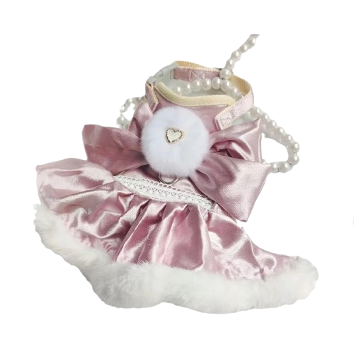 Harnais pour chiens en forme de Robe de princesse rose avec sa laisse assortie. Confortable, convient aux petits chiens, chihuahuas, ou aux chats. Vendu dans la boutique ยซย Mon Petit Chihuahuaย ยป