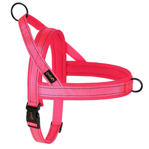 Harnais rose flashy résistant en nylon pour chiens. Confortable, convient aux petits chiens, chihuahuas, ou aux chats. Vendu dans la boutique « Mon Petit Chihuahua »