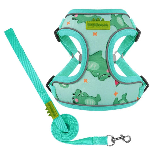 Harnais vert avec motifs crocodiles pour chiens. Vendu avec sa Laisse assortie. Confortable, convient aux petits chiens, chihuahuas, ou aux chats. Vendu dans la boutique ยซย Mon Petit Chihuahuaย ยป