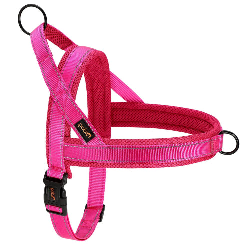 Harnais fuchsia résistant en nylon pour chiens. Confortable, convient aux petits chiens, chihuahuas, ou aux chats. Vendu dans la boutique « Mon Petit Chihuahua »