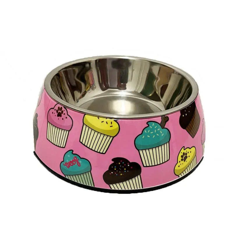 Hundenapf: Rosa Edelstahl mit Muffin-Muster