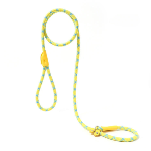 Laisse tressรฉe jaune et bleue pour chiens. A utiliser avec un collier. Pratique, convient aux petits chiens, chihuahuas, ou aux chats. Vendu dans la boutique ยซย Mon Petit Chihuahuaย ยป