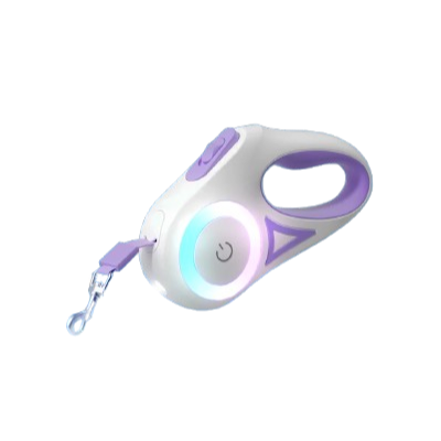 Double Laisse rétractable violette avec éclairage LED pour chiens. Pratique, convient aux petits chiens, chihuahuas, ou aux chats. Vendu dans la boutique « Mon Petit Chihuahua »