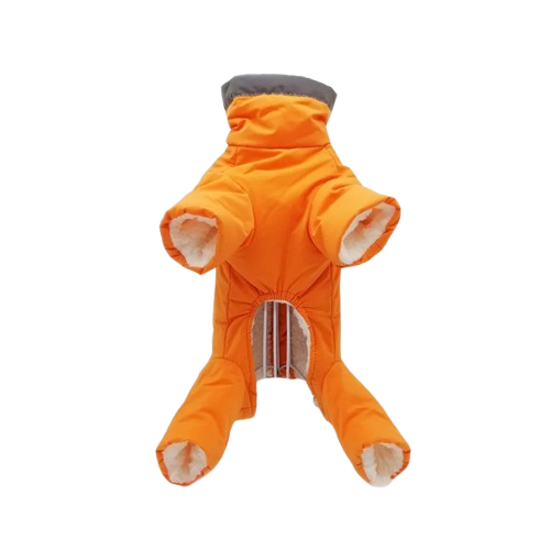 Manteau pour Chihuahua : combinaison orange et grise – Confortable, parfait pour protéger votre petit chien ou chat pendant les promenades - vue de face