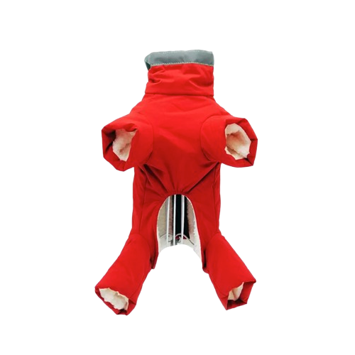 Manteau pour Chihuahua : combinaison rouge et grise β Confortable, parfait pour protΓ©ger votre petit chien ou chat pendant les promenades - vue de face