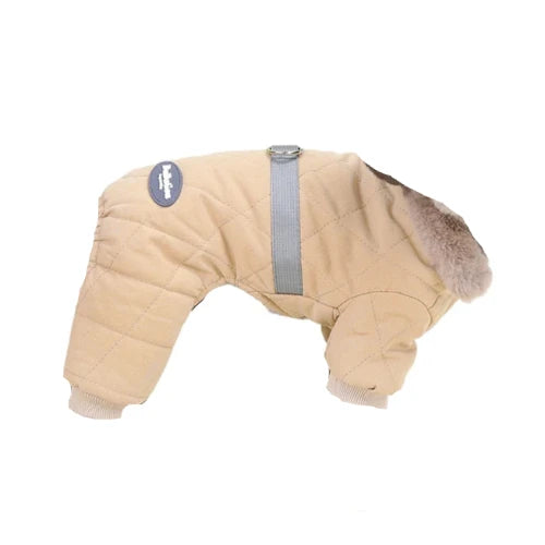 Manteau pour Chihuahua : doudoune avec col en fourrure beige – Confortable, parfait pour protéger votre petit chien ou chat pendant les promenades