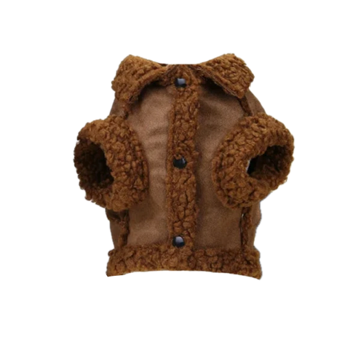 Manteau pour Chihuahua : doudoune marron fourrure โ Confortable, parfait pour protรฉger votre petit chien ou chat pendant les promenades - vue de face