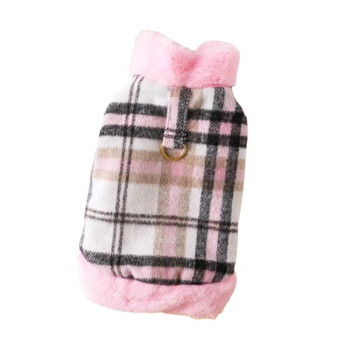 Manteau pour Chihuahua : doudoune rose ร carreaux avec fourrure โ Confortable, parfait pour protรฉger votre petit chien ou chat pendant les promenades