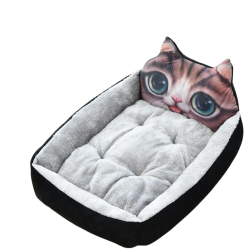 Niche noire style panière avec tête de chat pour Chihuahua – Confort maximal avec intérieur moelleux, parfait pour les petits chiens ou chats