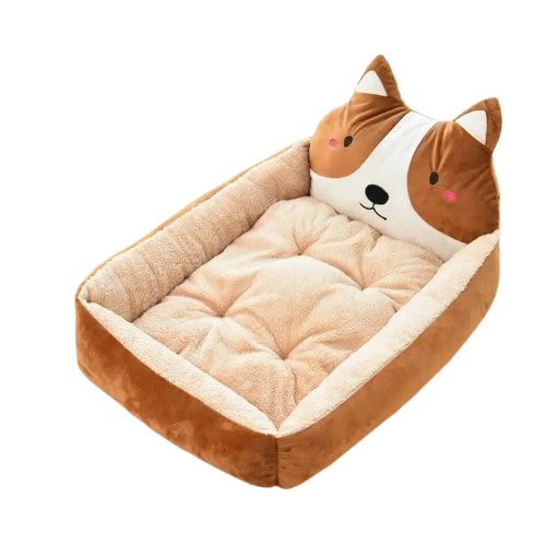 Niche marron style panière avec tête de chien pour Chihuahua – Confort maximal avec intérieur moelleux, parfait pour les petits chiens ou chats