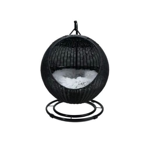 Niche pour Chihuahua : Panier suspendu en osier noir – Confort maximal avec intérieur moelleux, parfait pour les petits chiens ou chats