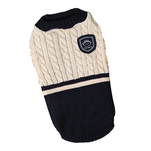 Pull pour Chihuahua style golf couleur beige et bleu – Confortable, vêtement parfait pour garder votre petit chien ou chat au chaud