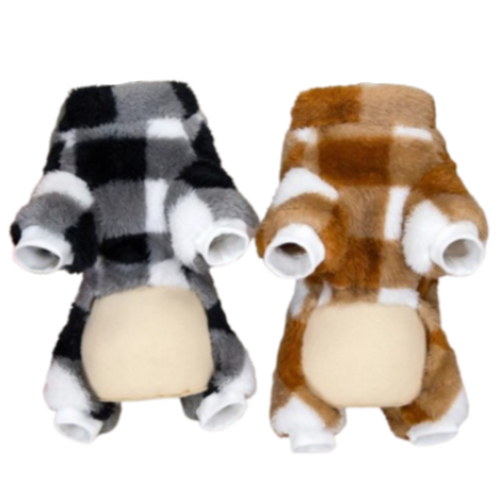 Pyjama polaire noir blanc et marron à carreaux pour Chihuahua – Confortable, idéal pour garder votre petit chien ou chat au chaud pendant la nuit