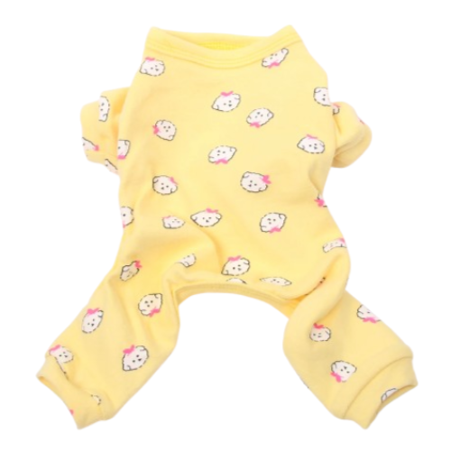 Pyjama jaune Γ motifs chiens pour Chihuahua β Confortable et chaud, idΓ©al pour garder votre petit chien ou chat au chaud pendant la nuit