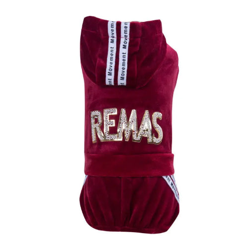 Pyjama style survêtement rouge bordeaux avec strass pour Chihuahua – Confortable et chaud, idéal pour garder votre petit chien ou chat au chaud pendant la nuit