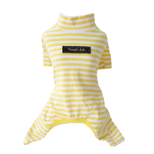 Pyjama jaune à rayures blanches pour Chihuahua – Confortable et chaud, idéal pour garder votre petit chien ou chat au chaud pendant la nuit
