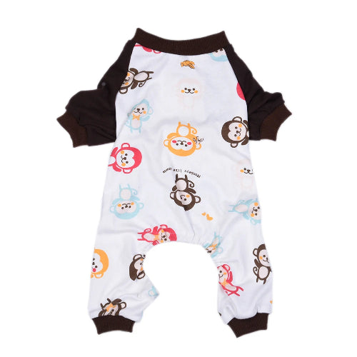 Pyjama blanc Γ motifs singes pour Chihuahua β Confortable et chaud, idΓ©al pour garder votre petit chien ou chat au chaud pendant la nuit