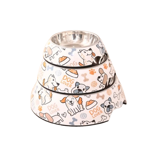 Dog Bowl: Stainless steel with dog motifs