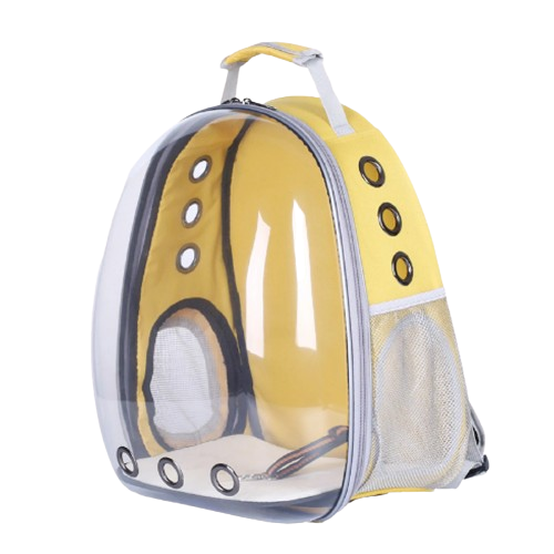 Sac Γ dos jaune et bulle transparente pour transporter votre Chihuahua - confrotable pour emmener votre petit chien ou chat - vue de cΓ΄tΓ©