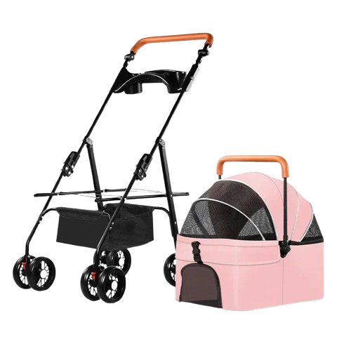 Poussette pliable rose haute pour Chihuahua avec roues tout-terrain – Pour transporter votre petit chien ou chat facilement lors de vos sorties