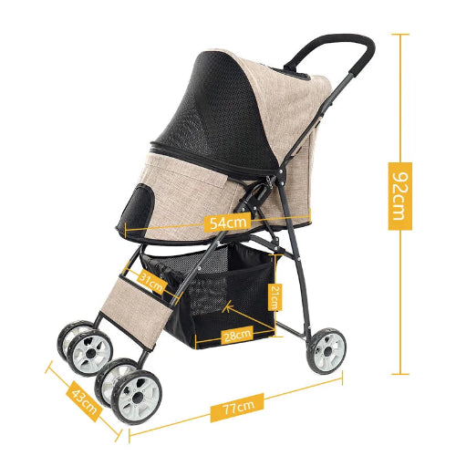 Poussette pliable grise pour Chihuahua avec roues tout-terrain – Pour transporter votre petit chien ou chat facilement lors de vos sorties - Dimensions
