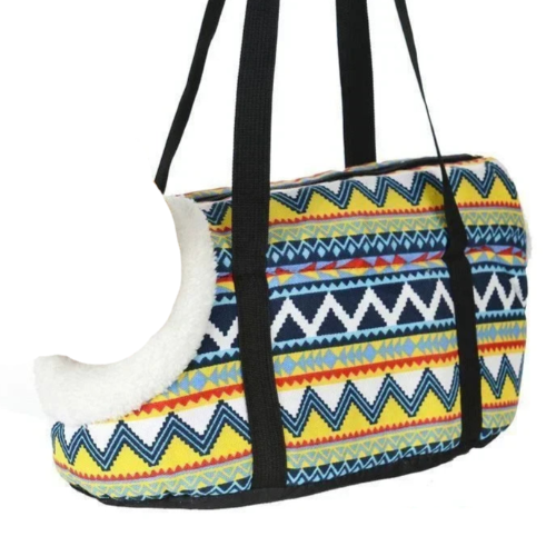Sac bandoulière de transport à rayures avec fourrure pour Chihuahua – Léger et pratique, il permet de transporter facilement votre petit chien ou chat