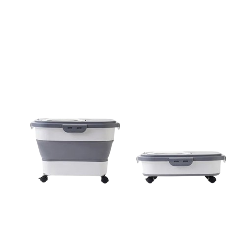 Accessoire pour Chihuahua - Boîte à croquettes blanche et grise sur roulettes - Hermétique pour la nourriture de votre petit chien ou chat