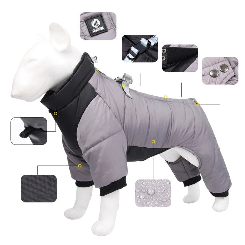 Manteau pour Chihuahua : Doudoune intégrale grise et noire – Avec attache pour protéger votre petit chien ou chat du froid
