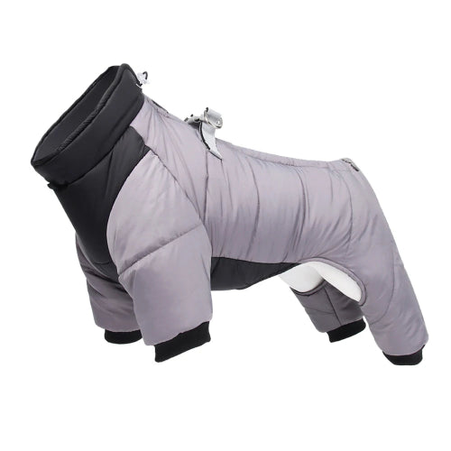 Manteau pour Chihuahua : Doudoune intégrale grise et noire – Avec attache pour protéger votre petit chien ou chat du froid