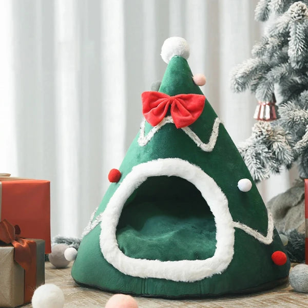 Niche pour Chihuahua en forme de sapin de noΓ«l β Confort maximal, parfait pour les petits chiens ou chats - vue dans le salon
