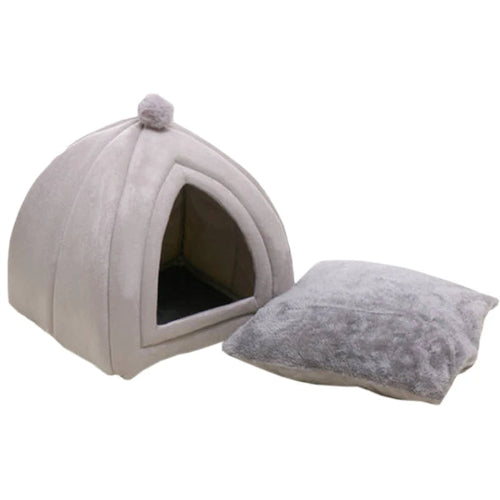 Niche pour Chihuahua en forme de tente grise β Confort maximal avec coussin, parfait pour les petits chiens ou chats