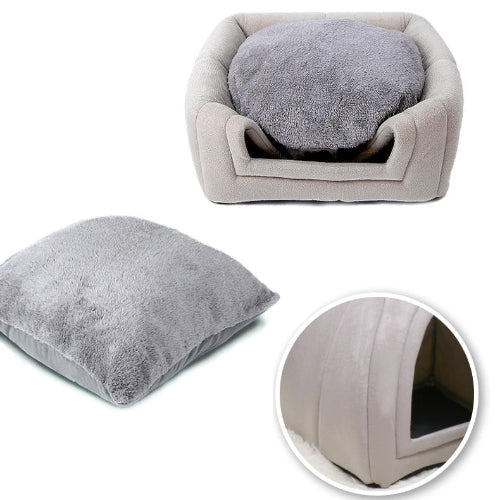 Niche pour Chihuahua en forme de tente grise β Confort maximal, parfait pour les petits chiens ou chats - vue multiple