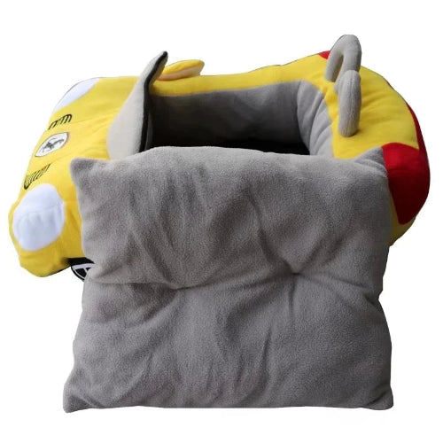 Niche pour Chihuahua en forme de voiture ferrari jaune β Confort maximal, parfait pour les petits chiens ou chats - vue avec coussin
