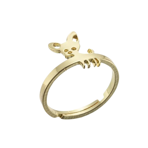 Bijoux Chihuahua : bague ajustable en or, style alliance, motif chihuahua en relief, parfait pour les amoureux des petits chiens - vue de dessous
