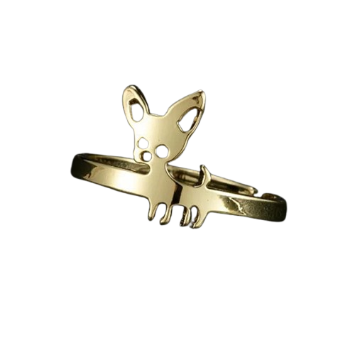 Bijoux Chihuahua : bague ajustable en or, style alliance, motif chihuahua en relief, parfait pour les amoureux des petits chiens - vue de face